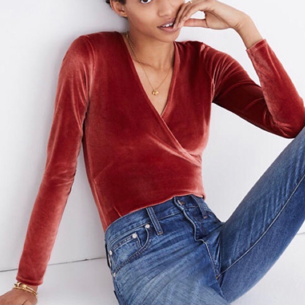Madewell Velvet Wrap Bodysuit in XXS